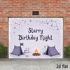 2D Lavender Starry Camping Birthday Backdrop, Campfire Tent Photo Background