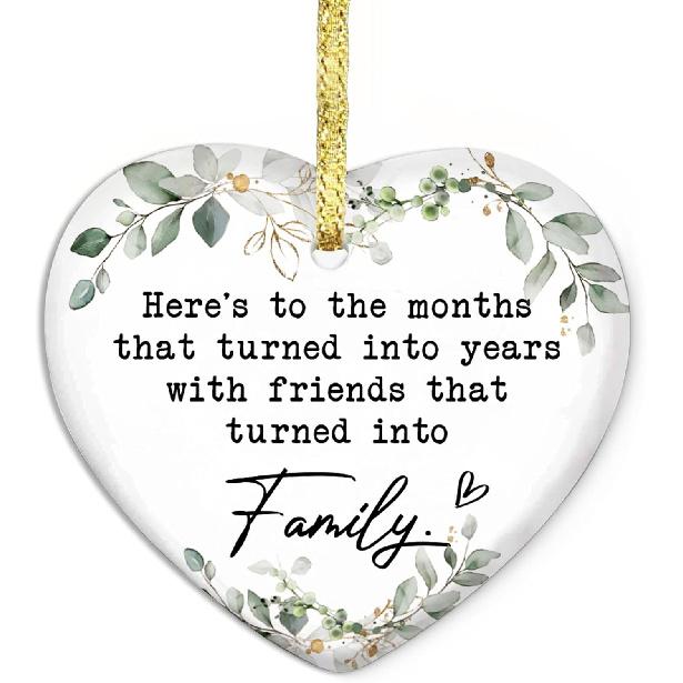 GOSSBY Friendship Ornament for Women for Friend - Friends That Turned into Family - Heart-Shaped Ceramic Xmas Decoration for Tree 2025