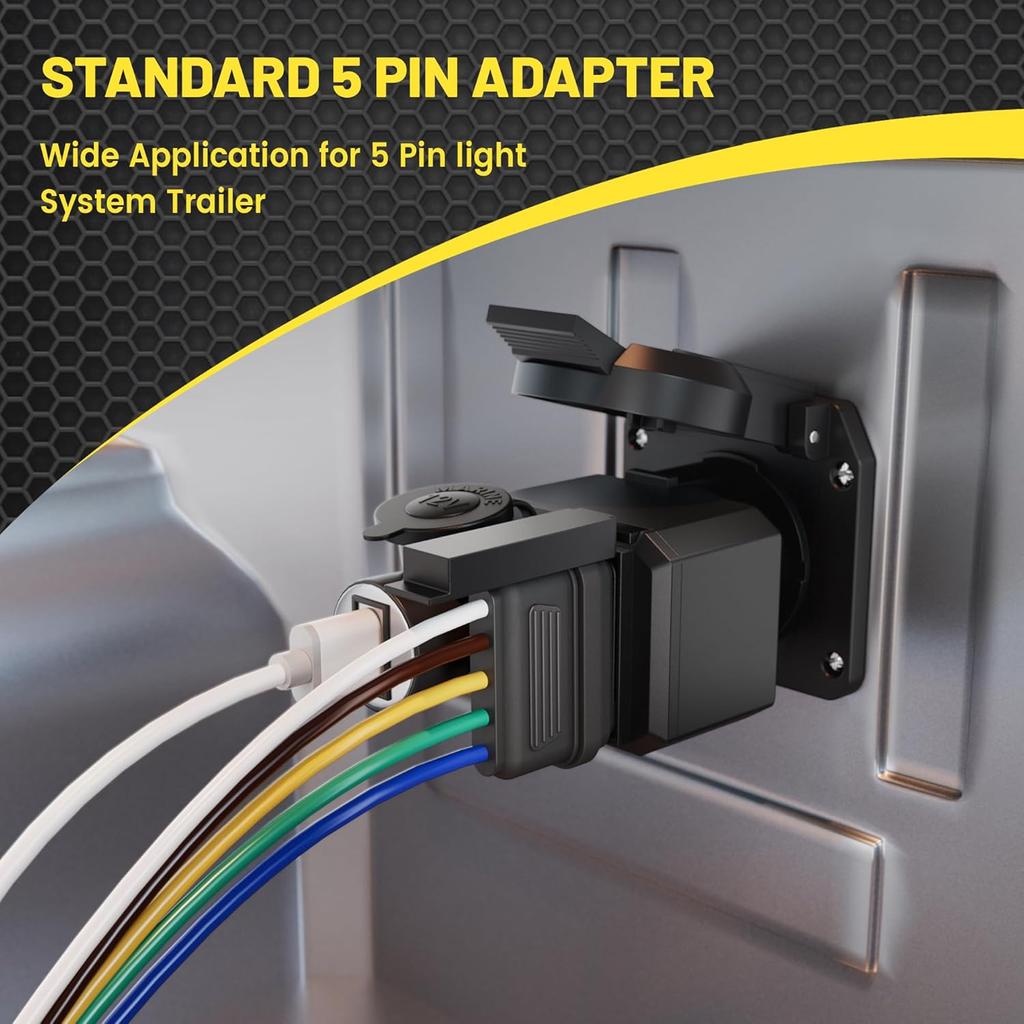Oyviny 5 Way Flat Trailer Wiring Harness Plug 22 Inch Wire Lead Trailer End Durable 5 Pin Male Connector Trailer Light Wiring Harness Extension