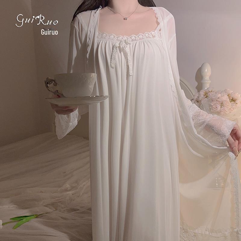 Комплект из мягкой сетчатой кружевной ночной рубашки и халата Princess 2373 - Удобный дизайн на бретелях