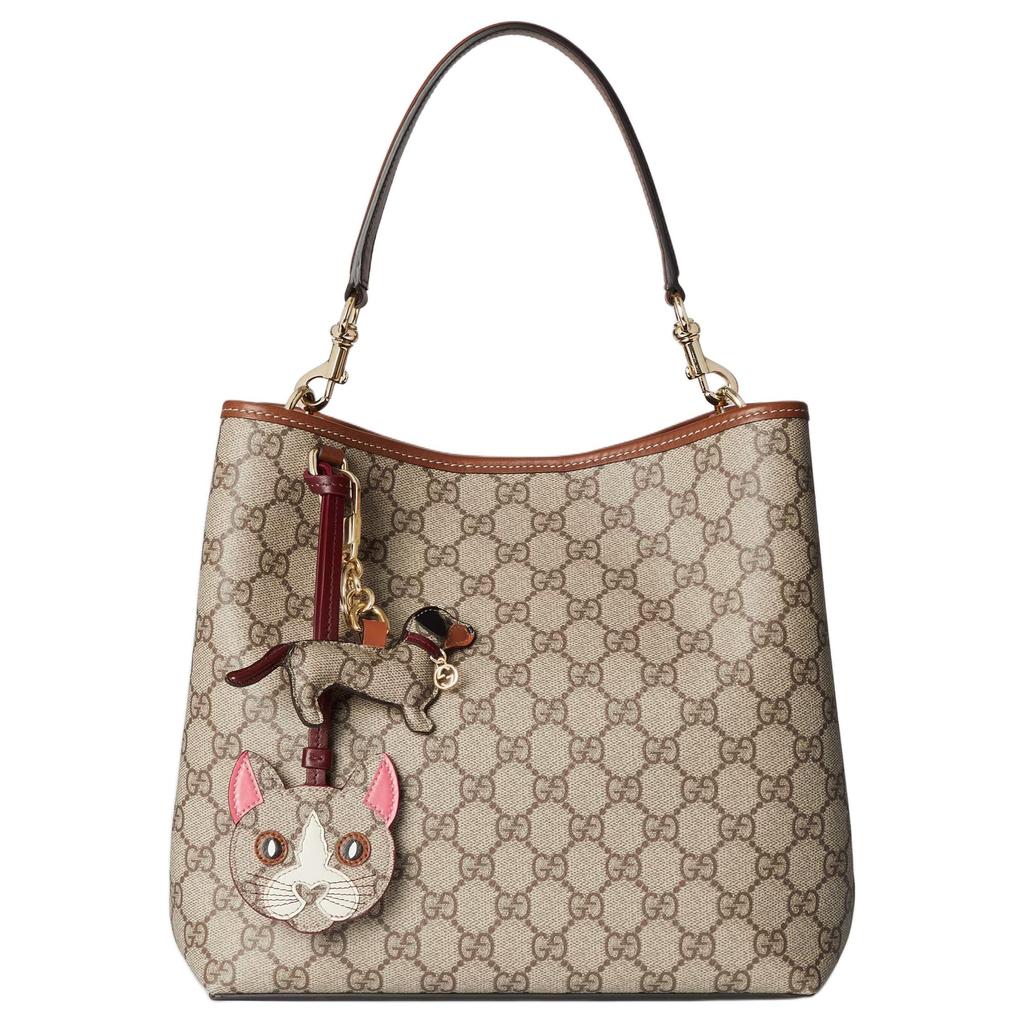 GUCCI GG Emblem GG Monogram Coated Fabric Shoulder Bag, Crossbody Bag, Handbag Small Women's Beige & Dark Brown 815103-FAD6L-9758