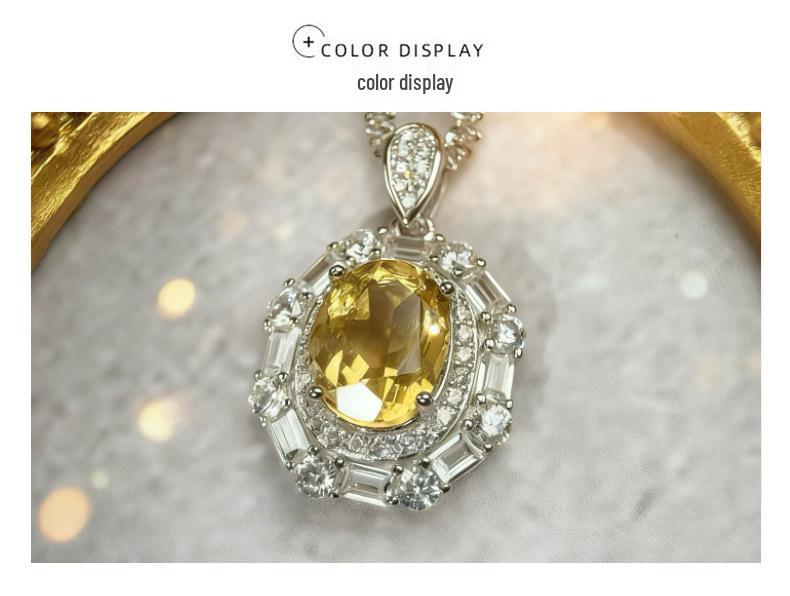 Кольцо из стерлингового серебра S925 с желтым аметистом и женский кулон с камнем высокой каратности