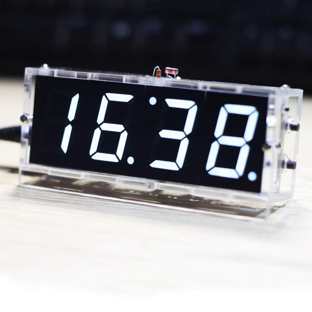 Digital DIY Clock Kit DIY Electronic Clock Kit ABS 4 Digit DIY Digital LED Clock Kit Automatic Display Time Temperature Electronic DIY Kit Clock White