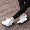 Genuine Leather Women Walking Shoes 5cm High Wedges Heels Shoes Lace-up Platform Shoes Loafers Mother Shoes