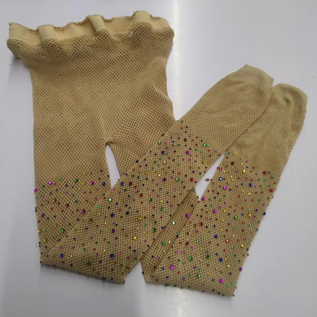 Детские модные сетчатые колготки с украшениями из стразов разных цветов