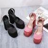 Fashion 2025 New High-Heeled Waterproof Table One-Line Buckle Rhinestone Banquet Ladies Satin Sandals Plus-Size Fashion Runway