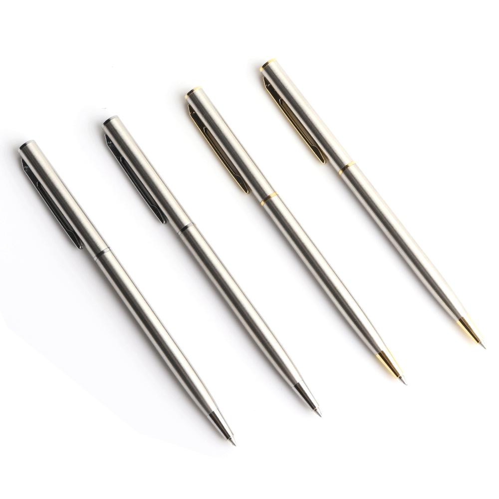 Металлическая гелевая ручка, материал из нержавеющей стали, вращающиеся гелевые ручки, цвет чернил, черный, синий, точка для письма 0,5 мм для школьных офисных канцелярских принадлежностей