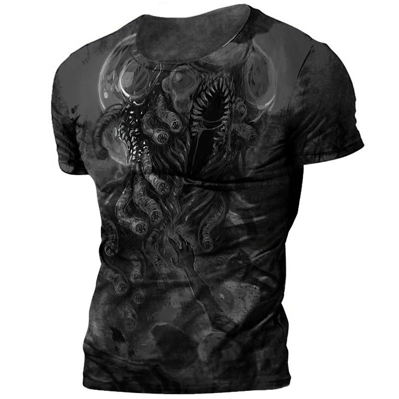 Шикарная мужская футболка Cthulhu Myth с 3D принтом Terror Monster, большой топ с круглым вырезом, летняя модная повседневная Повседневная дышащая ткань