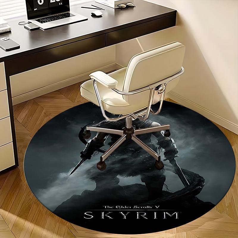 Древние свитки V: Коврик для стула Skyrim Круглый ковер - Ковер для офиса, Машинная стирка, Нескользящий, Подходит для гостиных, спален, прихожих и H