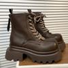 2025 Winter New Thick-Soled Chelsea Boots Black/brown Square Toe Platform Lace-Up Ankle Boots Breathable Punk Style Boot