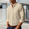 Весна-осень Мужская рубашка с нагрудным карманом, воротником-стойкой, застегивающимся на пуговицы топом, длинным рукавом, однотонный свободный кардиган, повседневная рубашка