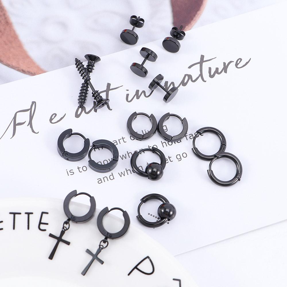 Geometric 8 Pairs/set Unisex Stainless Steel Hoop Earrings Jewelry set Stud Earring Drop Earring