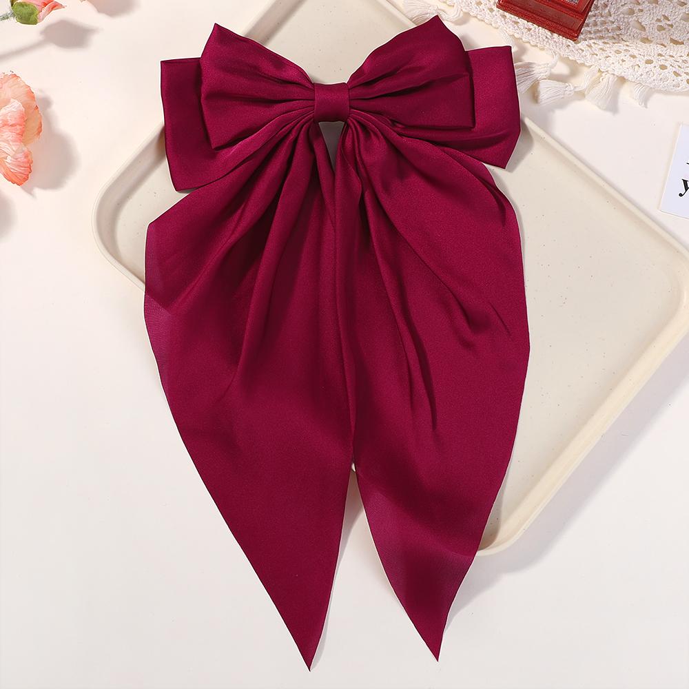 1Pcs 8inch Elegant Bow Ribbon Hair Clip Fashion Solid Bowknot Satin Hairpin Barrettes Girls Ponytail Clip Women Hair Accessories