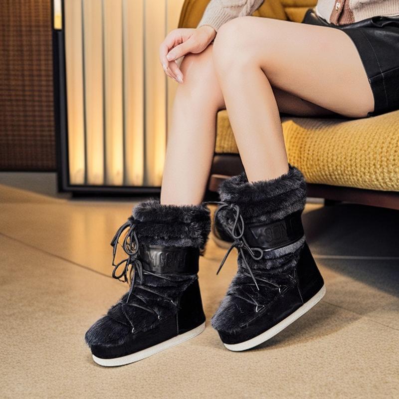 Модные водонепроницаемые женские зимние сапоги 2025 года, новые, с утолщенным тепловым рукавом, хлопковые сапоги, нескользящие и износостойкие луноходы