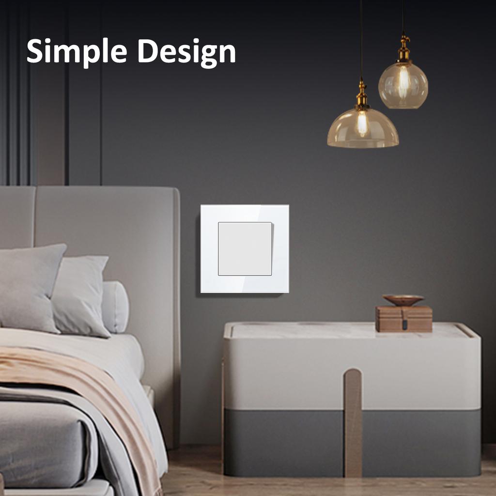 BSEED Switch Light Switch White Glass Frame Wall Power Sockets USB-C Phone Charge E-Series EU Standard 1 Way