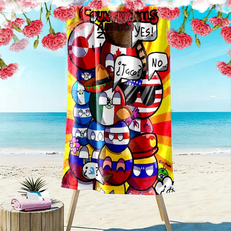 Modern "Kram" style world flags 2D Flat Print Beach Towel, Large Soft Quick Dry Towel for Beach Camping SwimmingZSTJ0915409