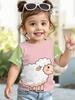 Yellow Patchwork Sleeve Cow Print T-Shirt for Girls Cartoon Printed Casual Wear Girls Clothes Round-Neck Top Children's Clothing