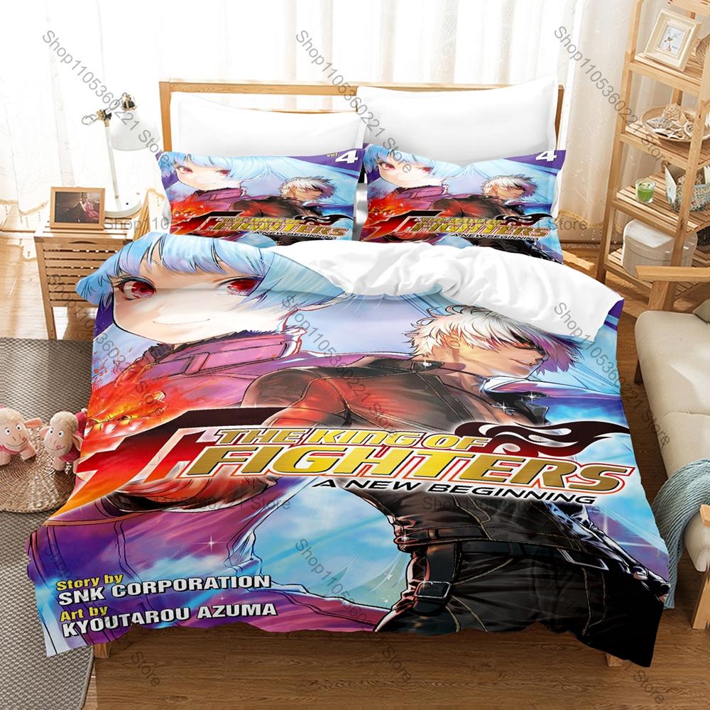 Printed The King Of Fighters Anime Bedding Kit 3PCS Duvet Cover & 2 Pillow Covers Breathable Soft Bed Linens Game Room Ornament