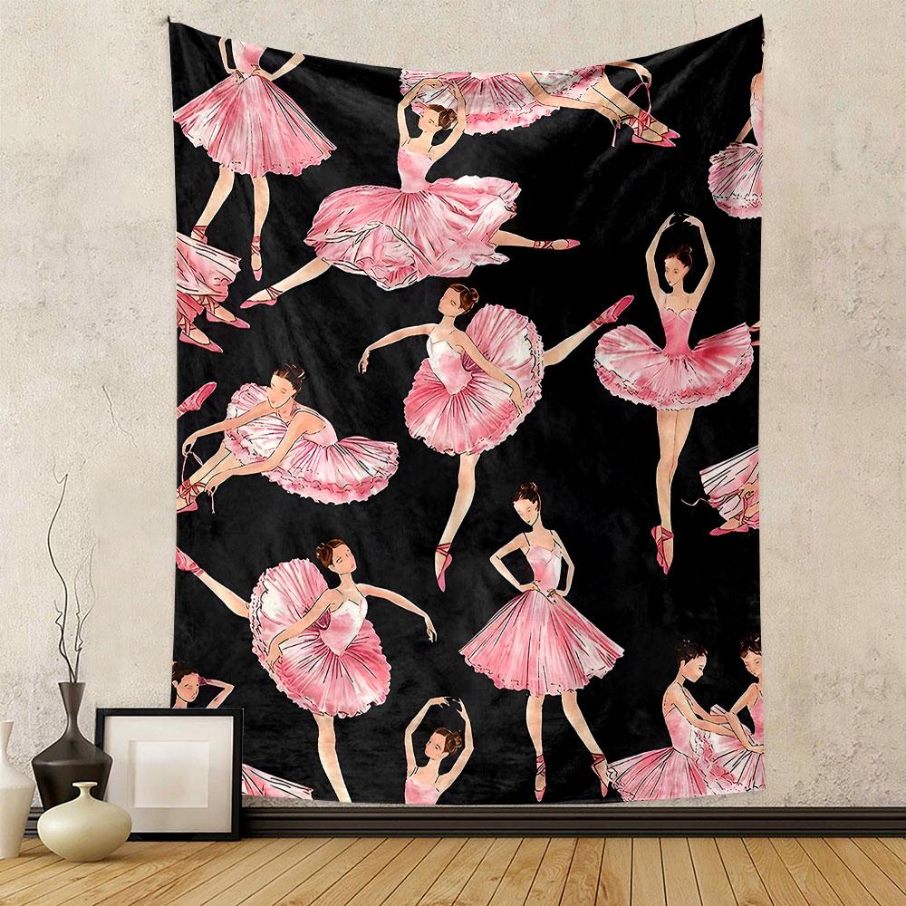 Pink Ballet Dancers on Black Background Patterned tapestry home decor, suitable for bedroom and living room, gift