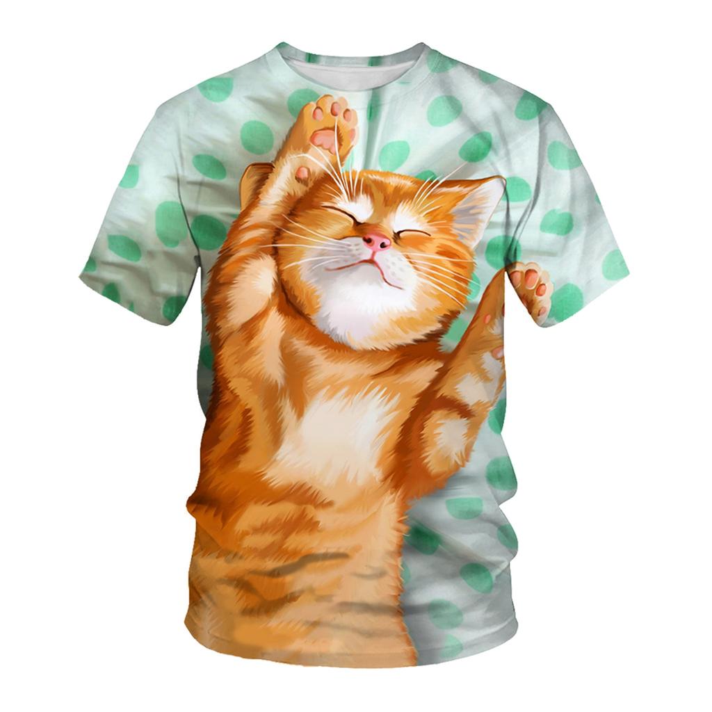 Летняя мужская футболка с 3D животным принтом, футболки с узором «ленивый кот», свободные топы с круглым вырезом и короткими рукавами для мужчин