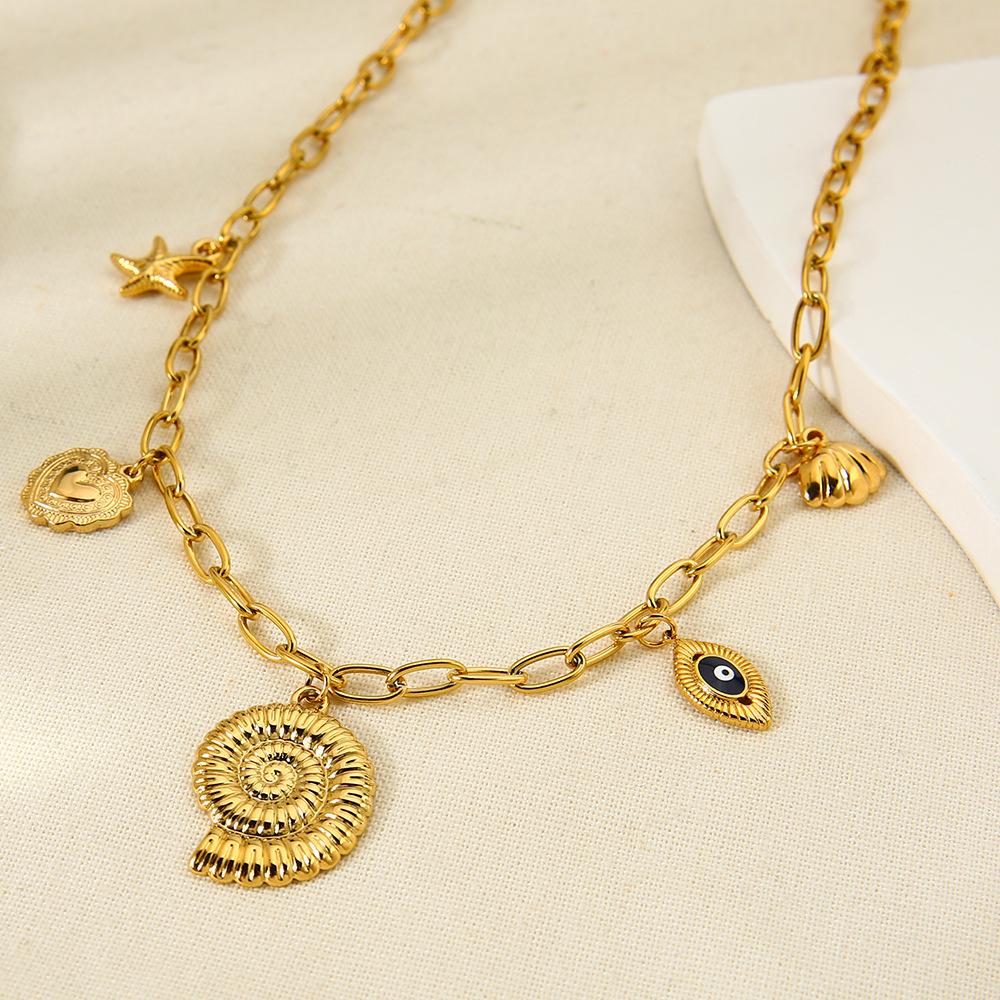 Ocean Resort Wind Starfish Conch Shell Fringe Pendant 18k Gold Stainless Steel Necklace Versatile Clavicle Chain