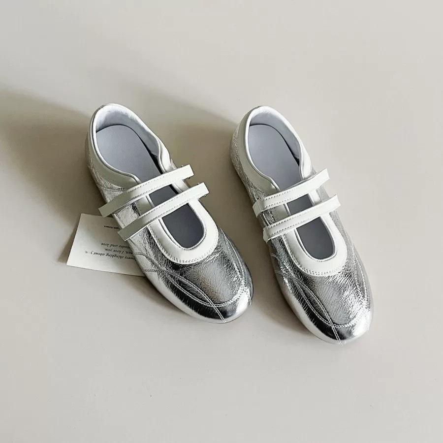 Версия из овчины~ Корейские повседневные спортивные туфли с круглым носком и неглубоким вырезом на липучке, туфли Мэри Джейн, одинарные туфли, женские туфли на плоской подошве, немецкие тренировочные туфли