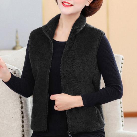 Осень-зима, женский жилет, пальто с воротником-стойкой, без рукавов, утолщенный плюшевый Zpper, защита шеи, карманы, сплошной цвет, женский теплый жилет среднего возраста