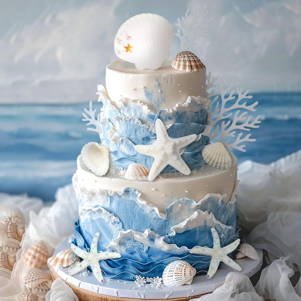 Shells Cake Toppers Under the Sea Ocean Cake Decorations Summer Starfish Cake Toppers Decor For Beach Theme Party Favor Supplies