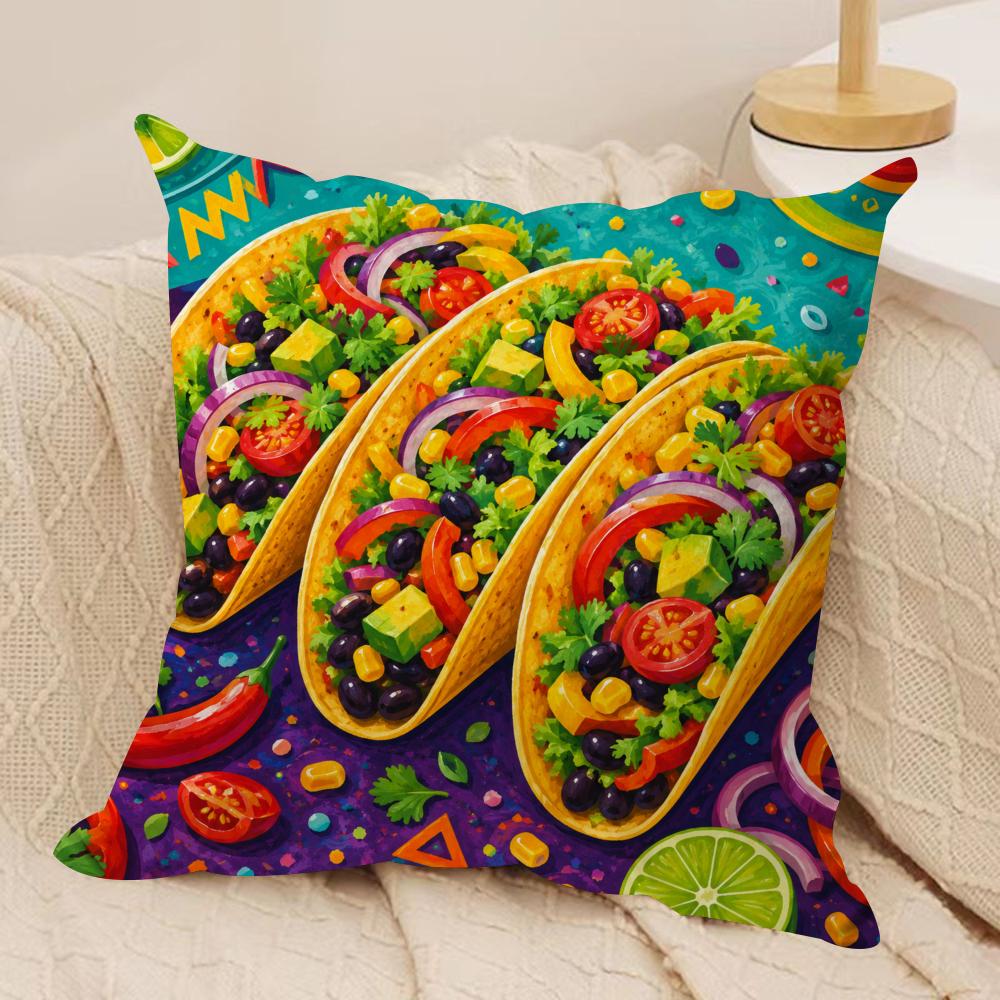 Colorful Taco Fiesta Cushion Cover Pillow Case Short Plush Square Throw Pillow Covers Pillowcase Sofa Home Decor Gift