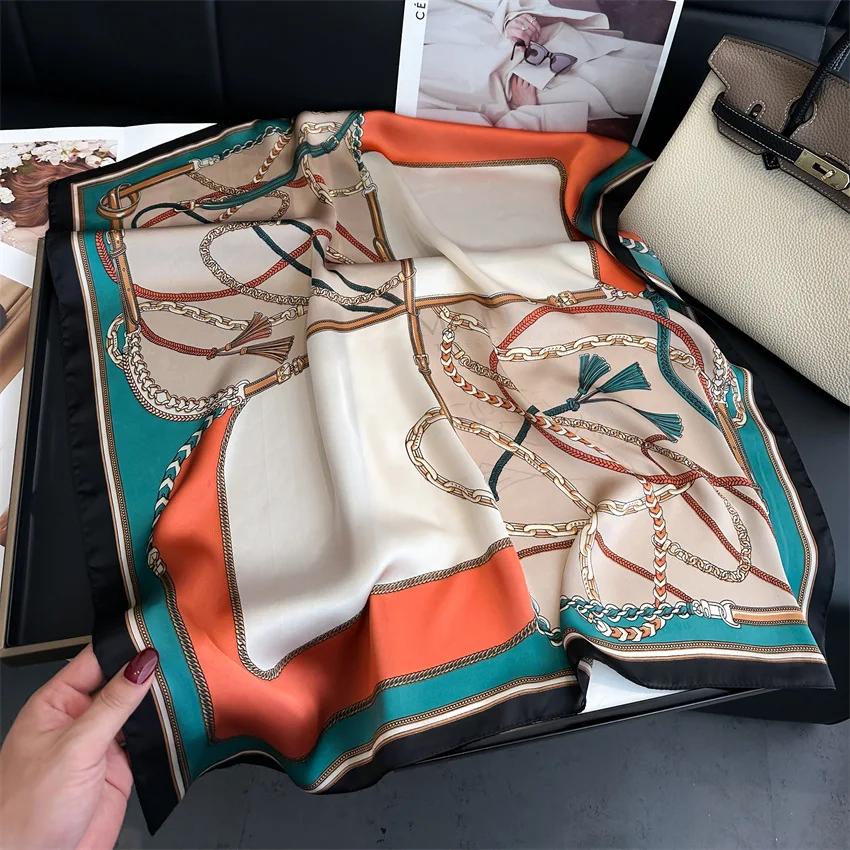 Imitation Silk Square Scarf Women Luxury Print Soft Satin Kerchief Hairband Neckerchief Foulard Bag Ribbon