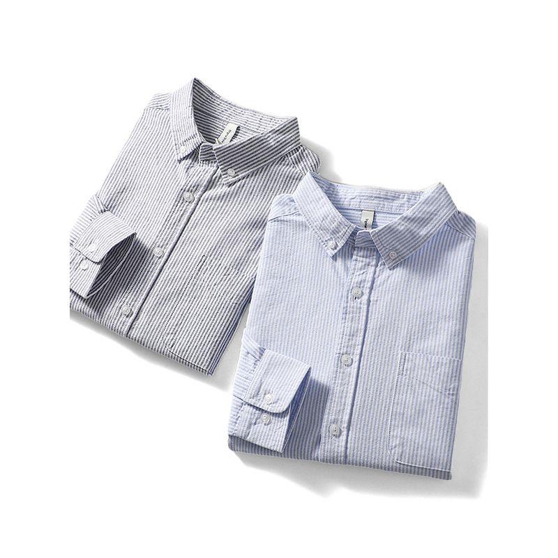 Japanese-Style Retro Long Sleeve Casual Oxford Striped Shirt