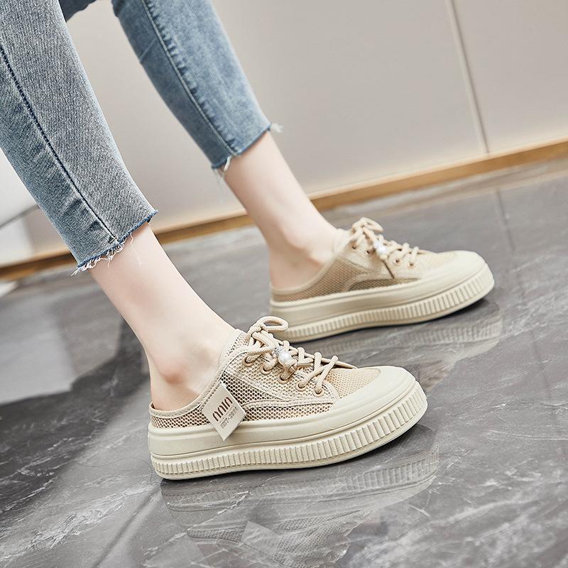 Новые парусиновые белые туфли женские сетчатые полуподдерживающие повседневные туфли Ins Slip-on Sloth Sneakers