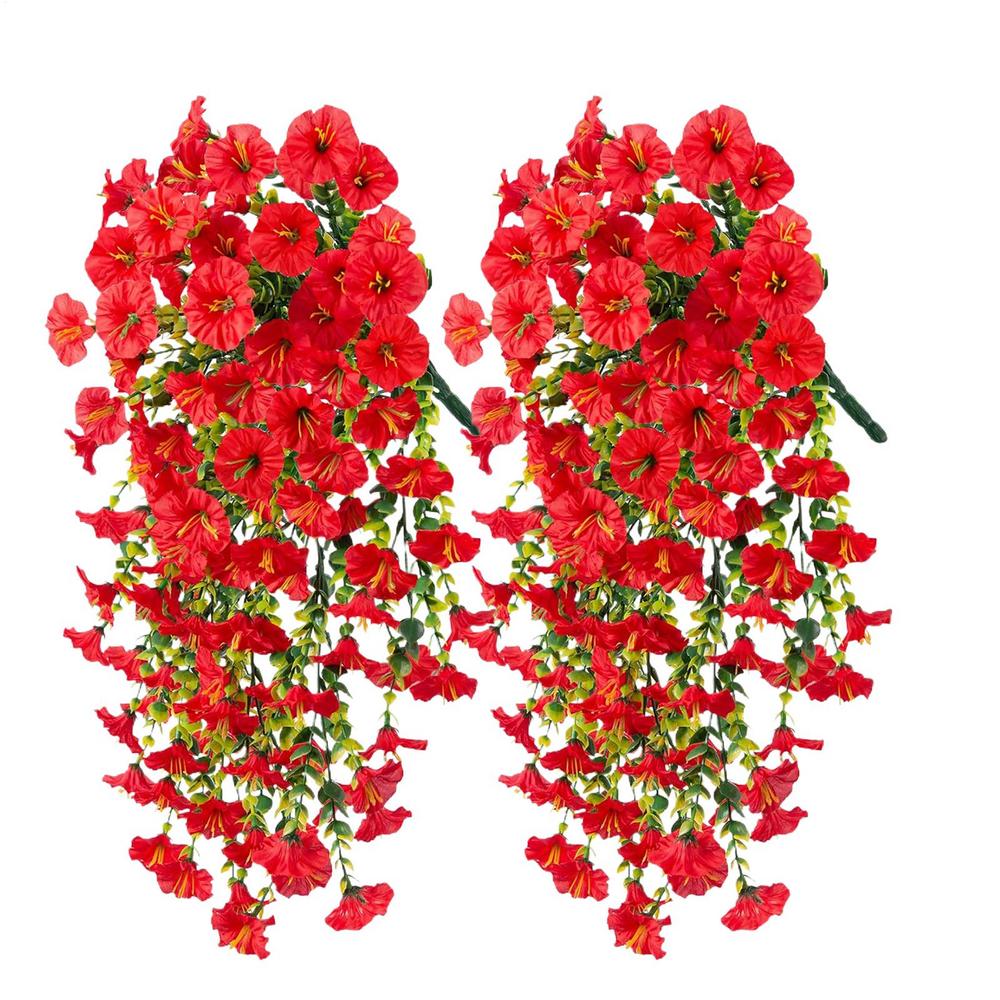 2pcs 75cm Home Decor Hanging Artificial Flowers UV-Resistant Fake Petunias Morning Glory Wall Flower Garland for Garden Wedding