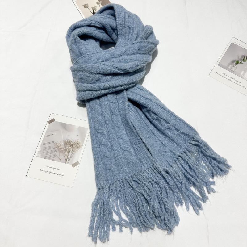 New Versatile Retro Twist Wool Blended Tassel Scarf for Men and Women Korean Style Wool Knitted Narrow Version Short Scarf
