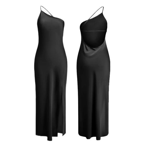 Женское сексуальное платье с наклонным воротником без рукавов с открытой спиной, длинное платье, однотонное дизайнерское вечернее платье с боковым разрезом
