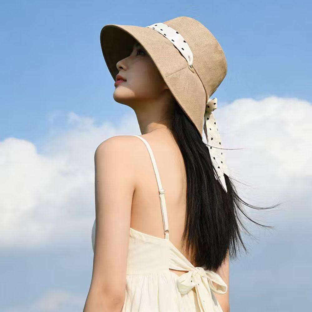 Polka Dot Ribbon Summer Sun Hat Lace Sunshade Hat Fashion Bucket Hat Summer