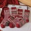 Новогодние красные носки, носки с узором «Фэр-Айл», осенне-зимние утолщенные шерстяные носки до середины икры, ромбовидные ретро