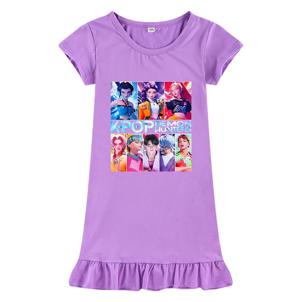 M1230 Kids Girls Sajaboys Kpop Rumi Zoey Mira Print Short Sleeves Ruffle Dress