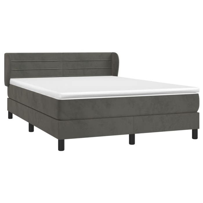 Lit avec matelas - Maison Exclusive - 140x190cm - Velours gris foncé - Tête de lit réglable