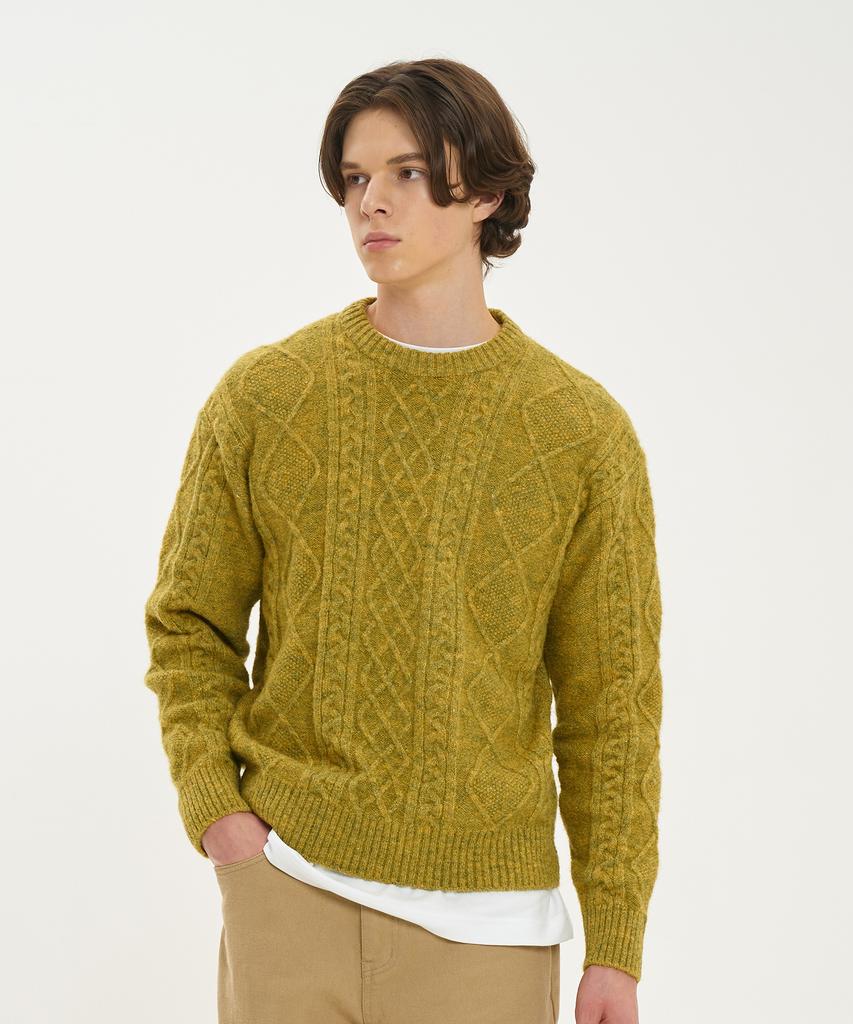 BLOND9 Wool Fisherman Knit Sweater_Lime Green