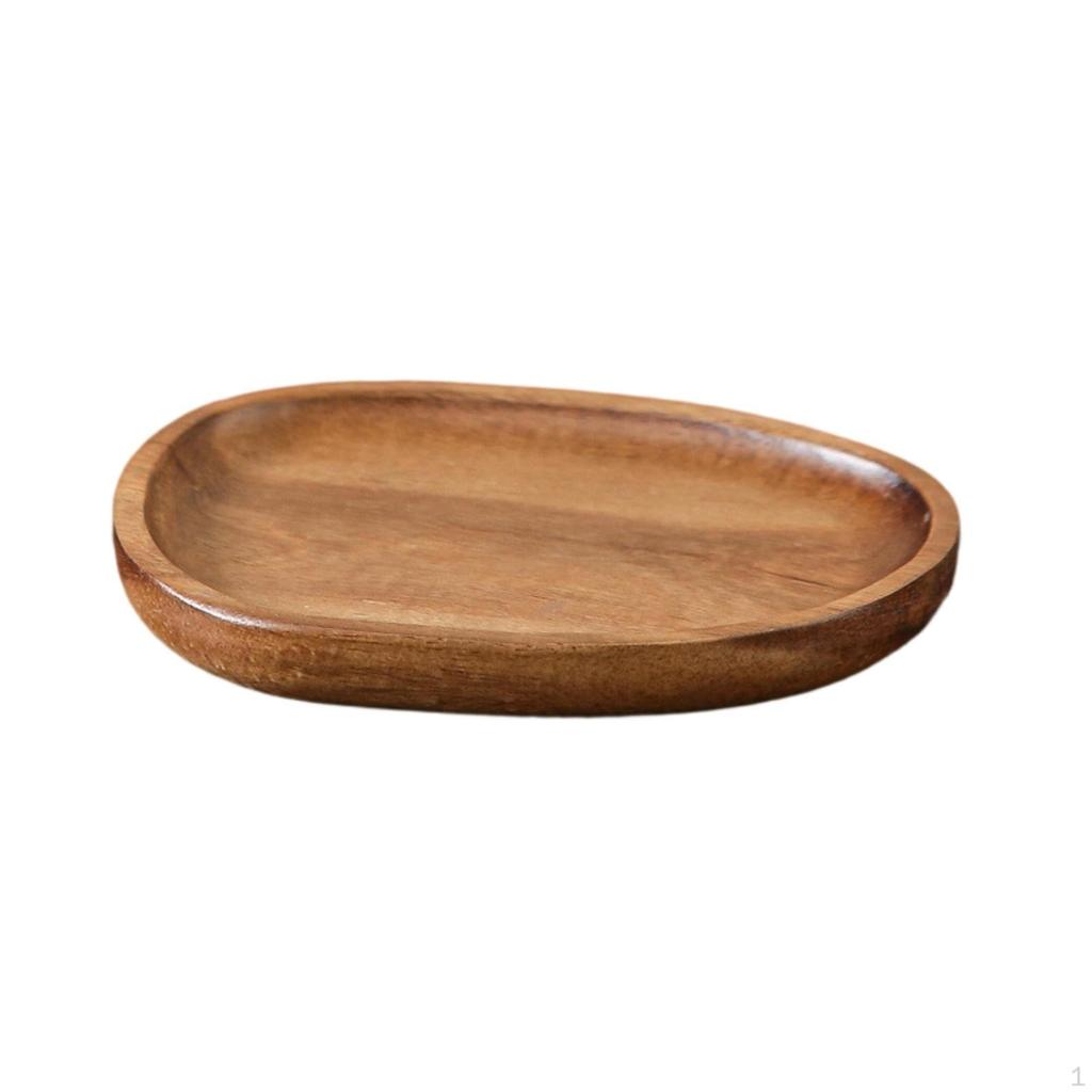 Freeform Wood Serving Tray Polished with Raised Rim Natural Wooden Platter