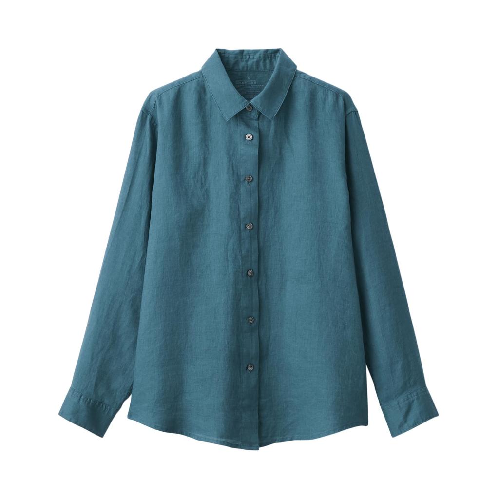 Женская рубашка MUJI из стиранного льна с обычным воротником, длинным рукавом, дымчатого цвета, размер S,