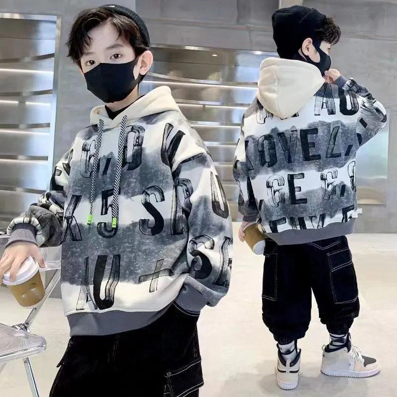 Осенняя повседневная модная толстовка с капюшоном для мальчиков