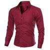 Мужская мода сплошной цвет отложной воротник с длинным рукавом Slim Fit блузка рубашка топ