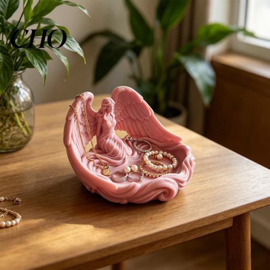 Angel Shape Jewelry Holder Tray Wings Decorative Storage Multi-Purpose Perfume Elegant White Dish for Rings Earrings Bracelets Keys Crystal