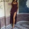 BITCED Модное и чувственное женское платье для лета/осени с пышными рукавами, вставками и элегантным разрезом