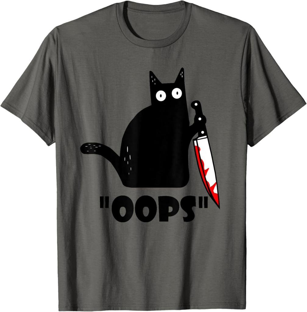 Cat Oops! Funny Black Cat Murderous Cat With Knife T-Shirt