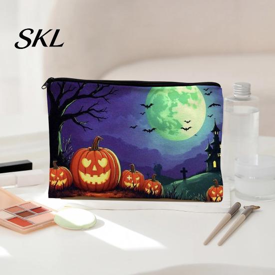 Halloween Storage Bag Bag, with Pumpkin Ghost Pattern Design, Thickened Pencil Case Canvas Cosmetic Organizer, for Travel Stationery And Toiletries