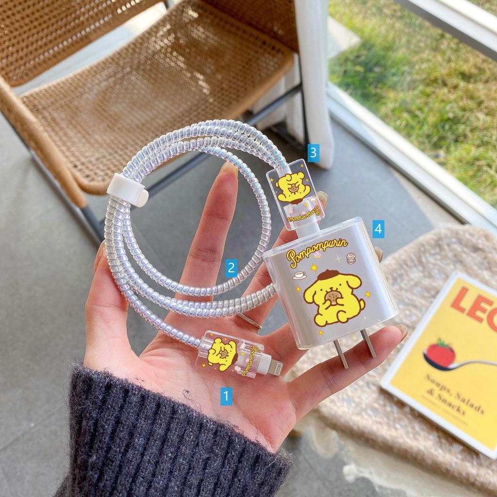 Комплект защиты кабеля данных Apple: Зарядная головка 20 Вт, прозрачный мультяшный дизайн, набор из 4 предметов