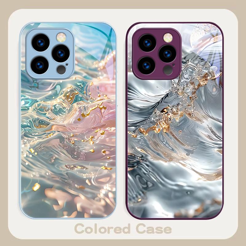 Красочные Волны Синие Для IPhone 16 Plus 15 14 13 12 Mini 11 Pro Max X XS XR 7 8 Plus 2022 Закаленное Стекло Чехол для Телефона